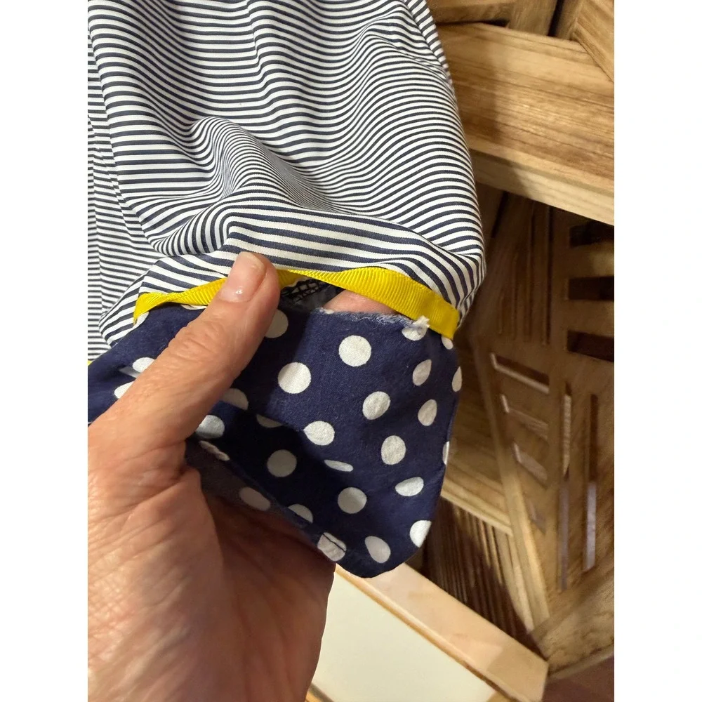 Rare Edition Navy White Striped Dress Polka Dot Hem Yellow Trim